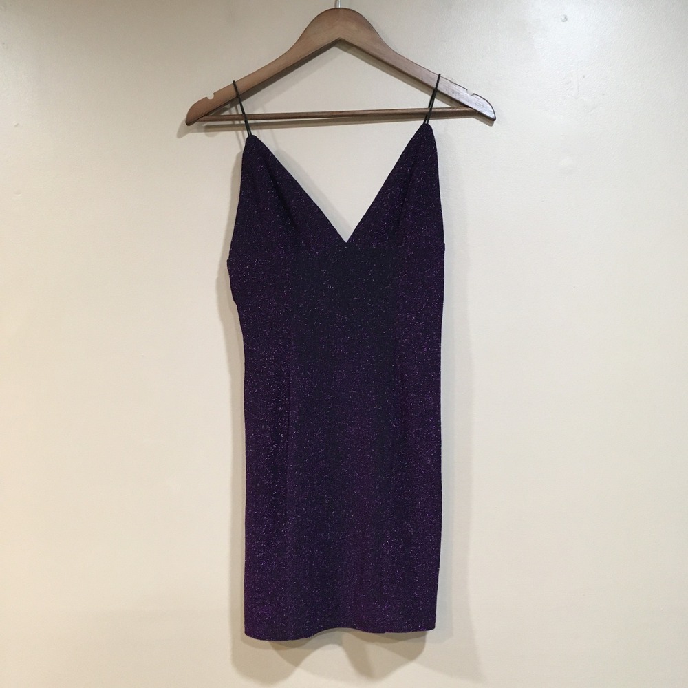Forever 21 Metallic Glitter Mini Bodycon Dress Sz L Purple Party Homecoming Hoco
